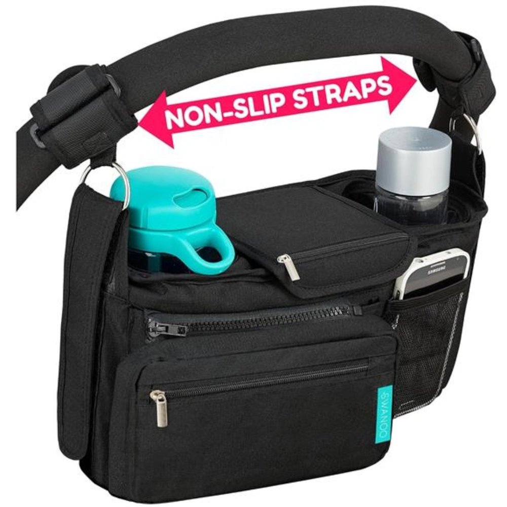 Stroller Organizer Non Slip Straps Stroller Caddy With Insulated Cup Holder